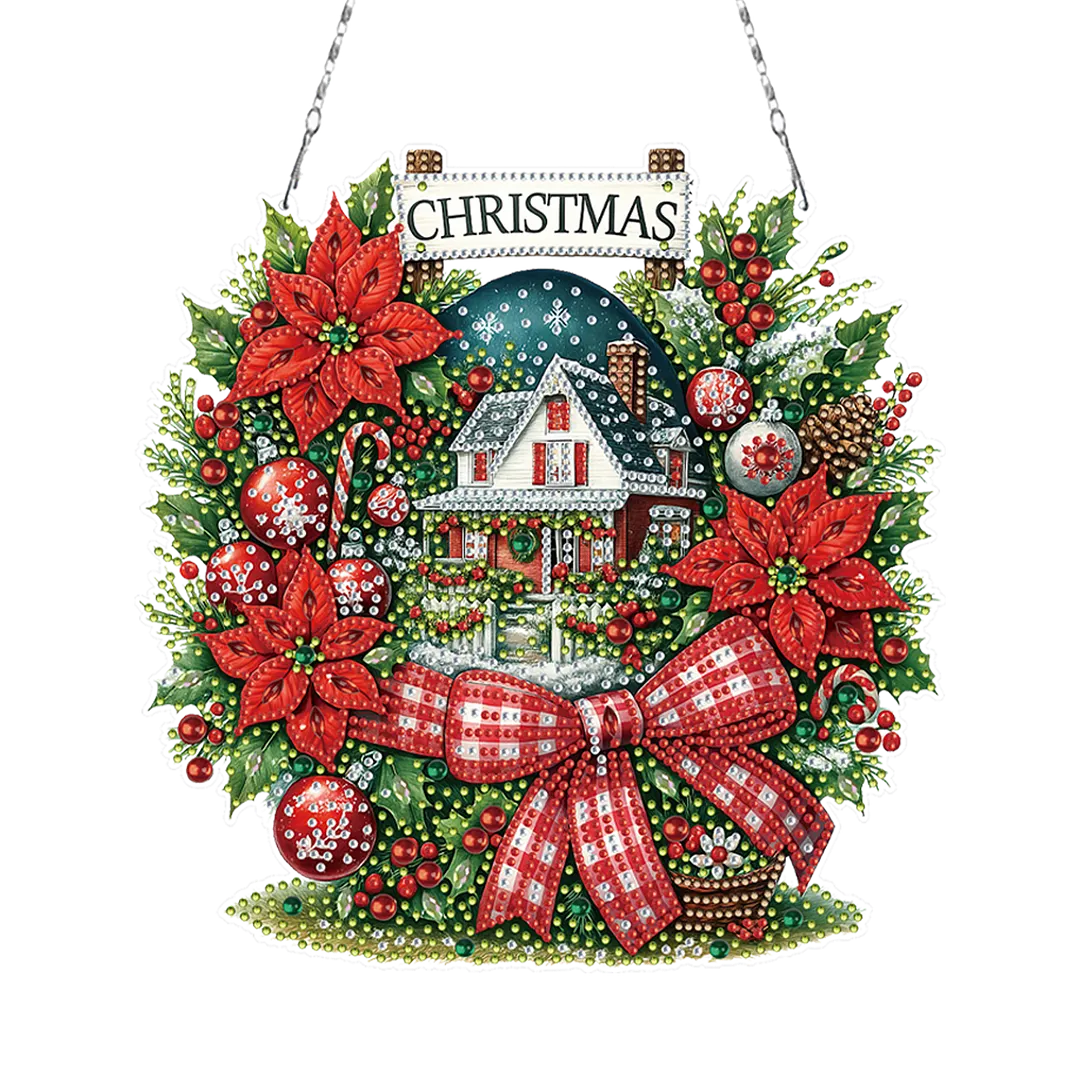 Christmas House DIY 2D Flat Acrylic Double Sided Diamond Painting Kits Pendant