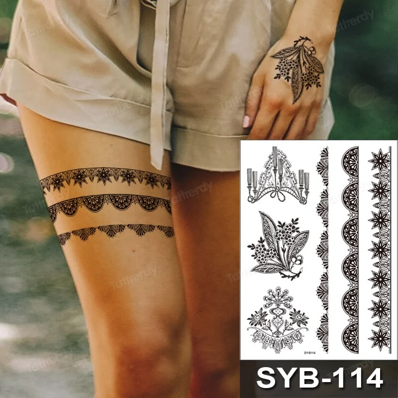 Sdrawing Temporary Tattoo Sticker Henna Mehndi Totem Flash Tatto Butterfly Flower Hand Fingers Body Art Arm Fake Tatoo Women