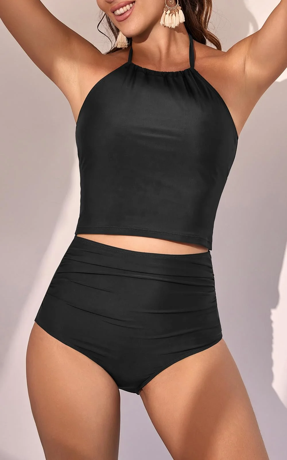 Two Piece Tummy Control Halter Tankini Swimsuit 