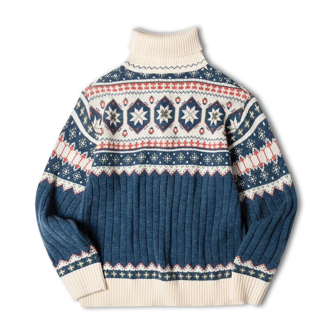 Jacquard Sweater Chunky Warm Turtleneck Sweater