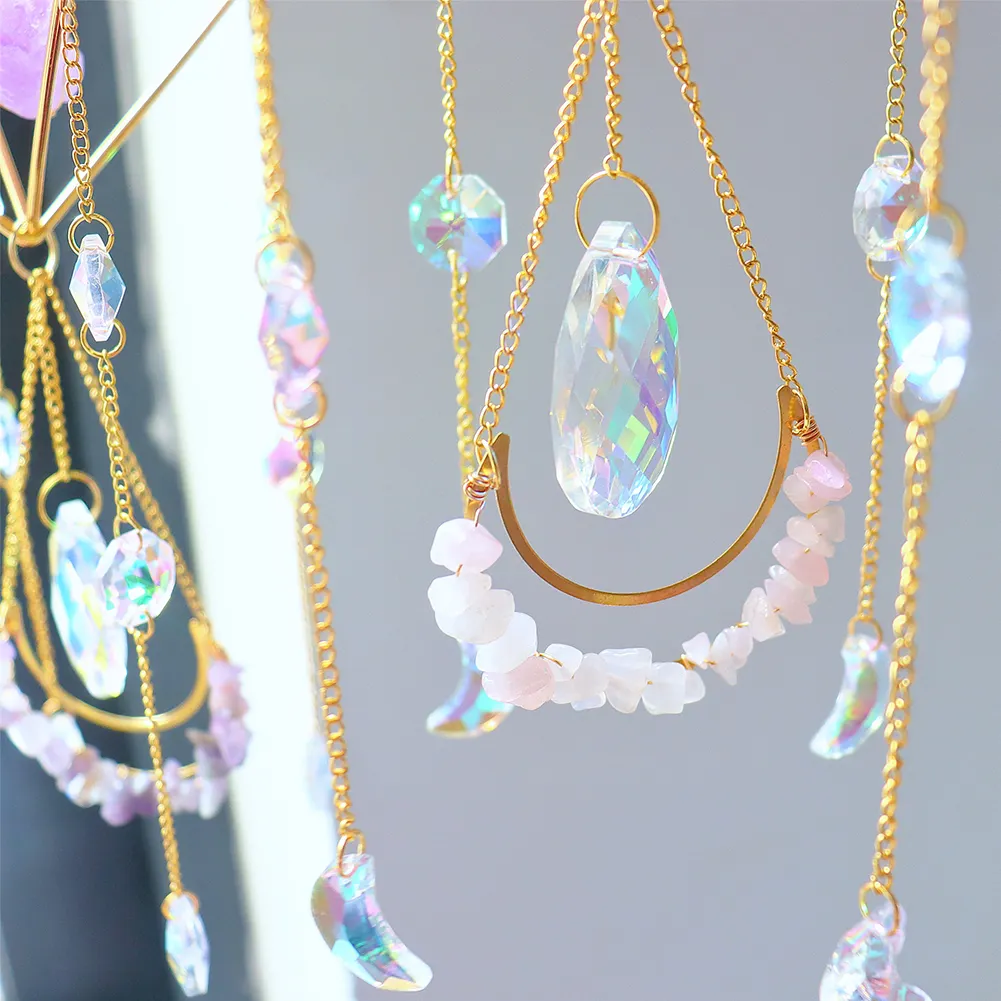 Crystal Light Catchers Wind Chime Sunlight Trap Windchimes Jewelry (Pink)