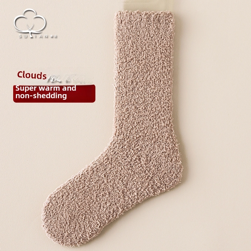Coral Velvet Socks Women’s Mid-calf Length Socks Autumn And Winter Fleece-lined Thick Warm Plush Women’s Socks Winter Floor Sleep Socks Women