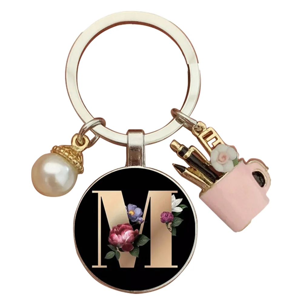 Resin Alphabet Letter Keychain Pearl Alphabet Key Ring Charms for Key Handbag Backpack