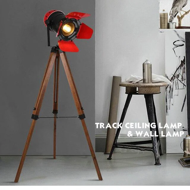 Artpad American Loft Rustic Vintage Floor Lamps for Living Room Office Study Lighting Black Red LED Wood Industrial Floor Lamp