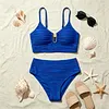 Ruched High-Waisted Bikini Set with Gold Paperclip Detail, 100% Swimwear for Beach Vacation by Inlyline