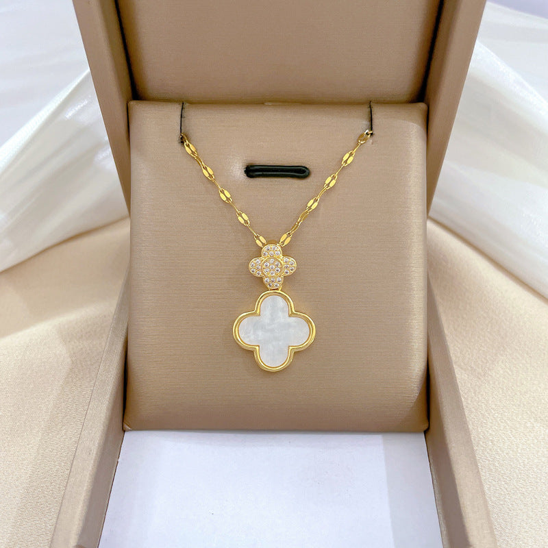 2 Pieces Minimalist Geometric Titanium Steel Diamond Inlay Necklaces