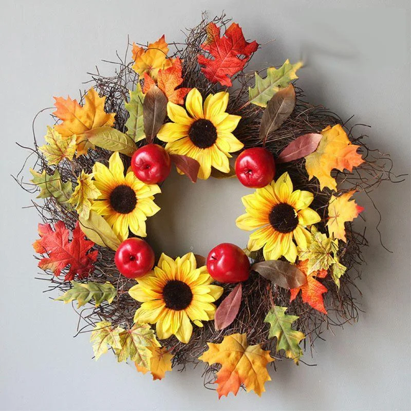 Sunflower Wreath With Maple Leaves For Fall Decoration、、sdecorshop