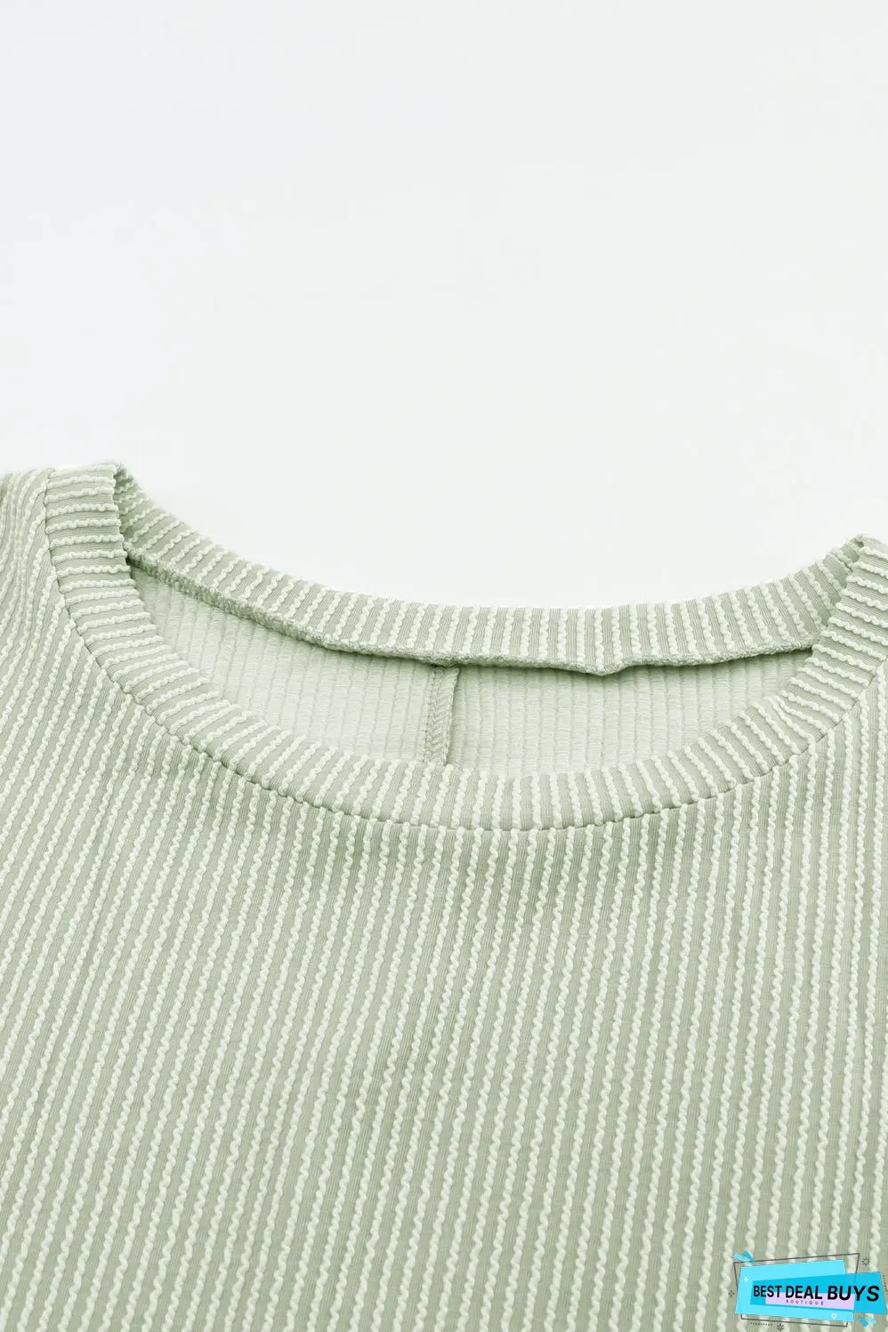 Ribbed Roll-tab Sleeve Oversize Top