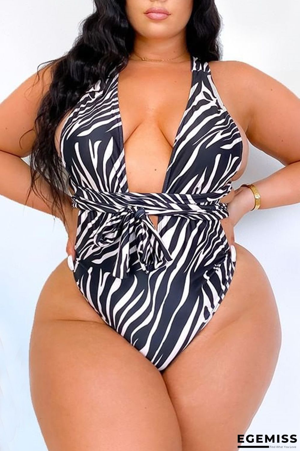 Zebra Sexy Animal Print Bandage Halter Plus Size Swimwear | EGEMISS