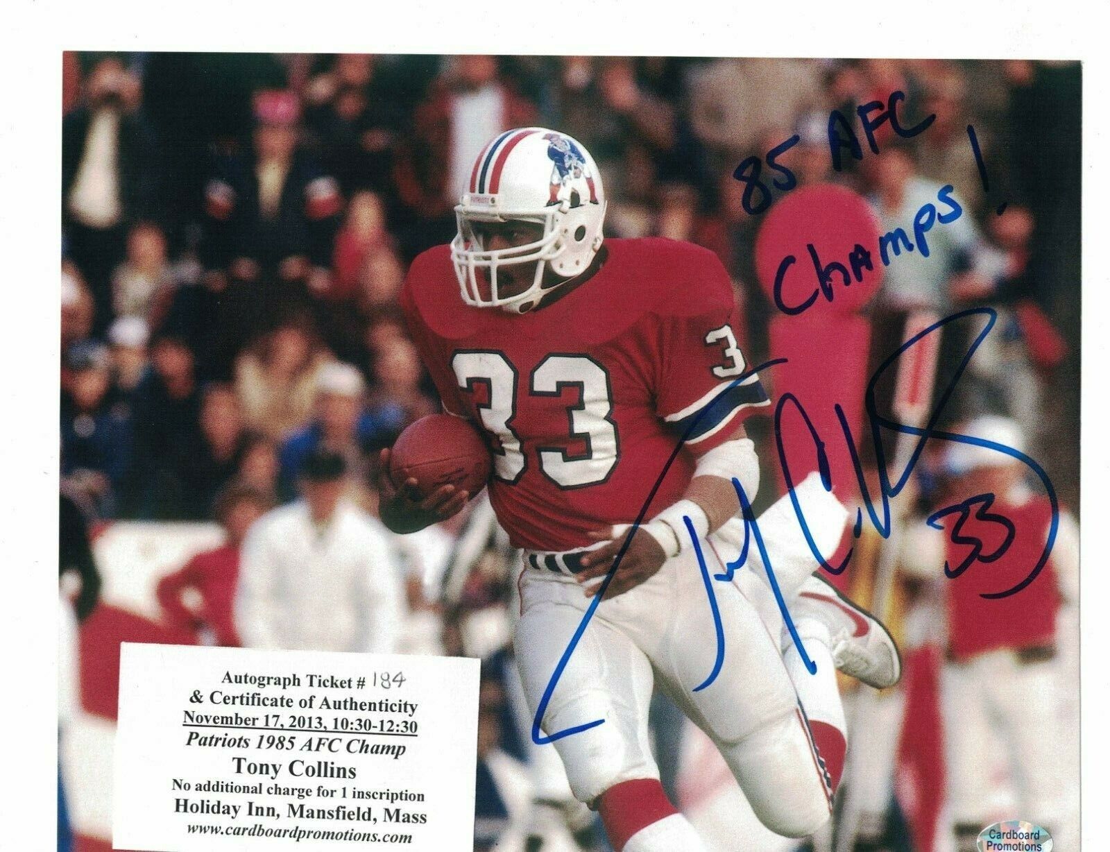 Tony Collins New England Patriots Signed 85 AFC Champs 8x10 Photo Poster painting W/Our COA