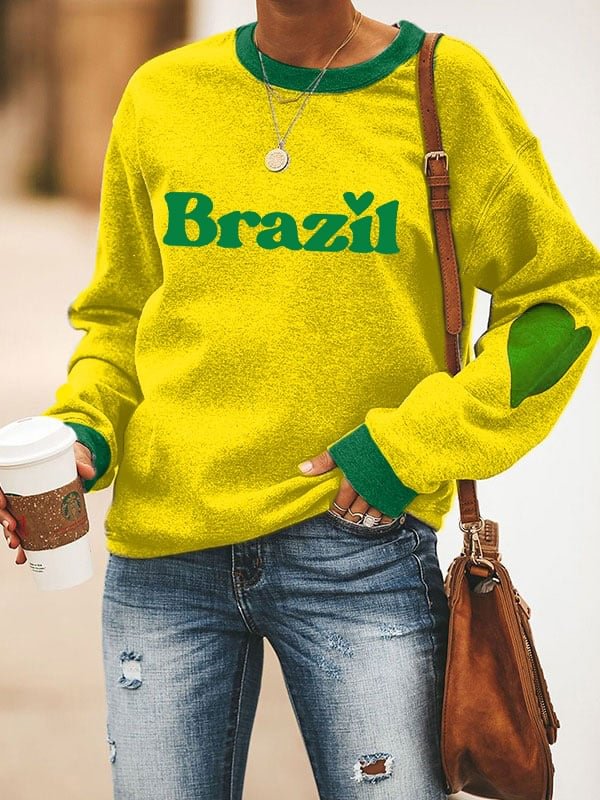Women's Brazil National Football Team Print Casual Round Neck Sweatshirt