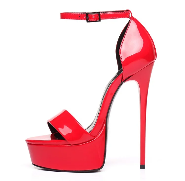 Custom Made Red Ankle Strap Platform Sandals |FSJ Shoes