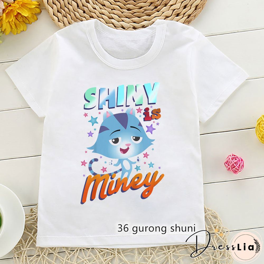 Kawaii Girls T Shirts Gabbys Doll House Cartoon Print Childrens Tshirt Summer Tee Girls Clothes White Camisole Tops