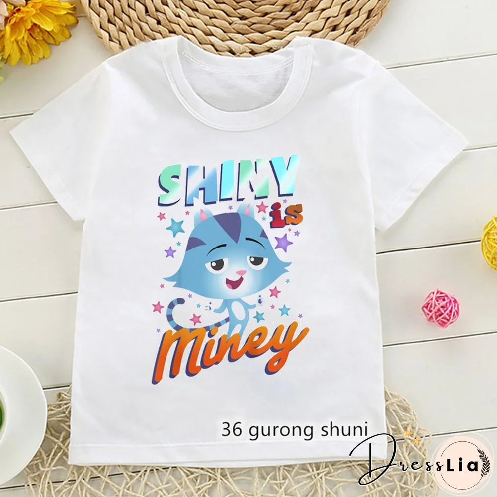 Kawaii Girls T Shirts Gabbys Doll House Cartoon Print Childrens Tshirt Summer Tee Girls Clothes White Camisole Tops