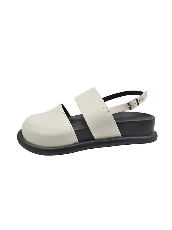 Belt Buckle Hollow Round-Toe Split-Joint Wedges & Flatform Sandals