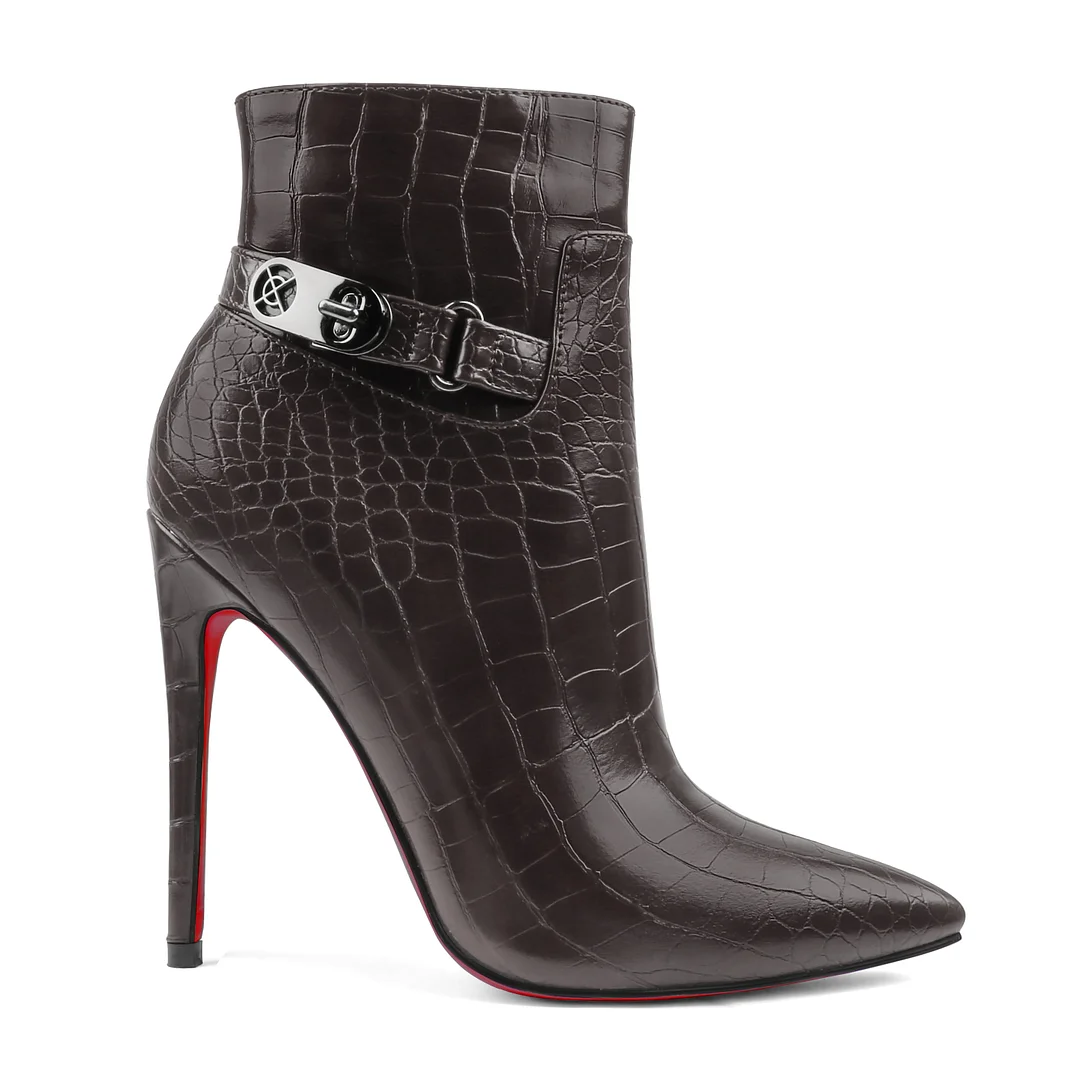 120mm Women's Ankle Boots Closed Pointed Toe Red Bottom Shoes Fashionable Stilettos Autumn Dress Booties-MERUMOTE