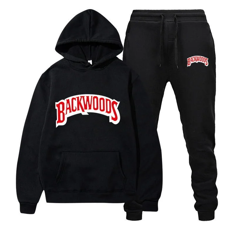 Backwoods Men's Set Fleece Hoodie Pant Thick Warm Tracksuit Sportswear Hooded Track Suits Male Sweatsuit Tracksuit