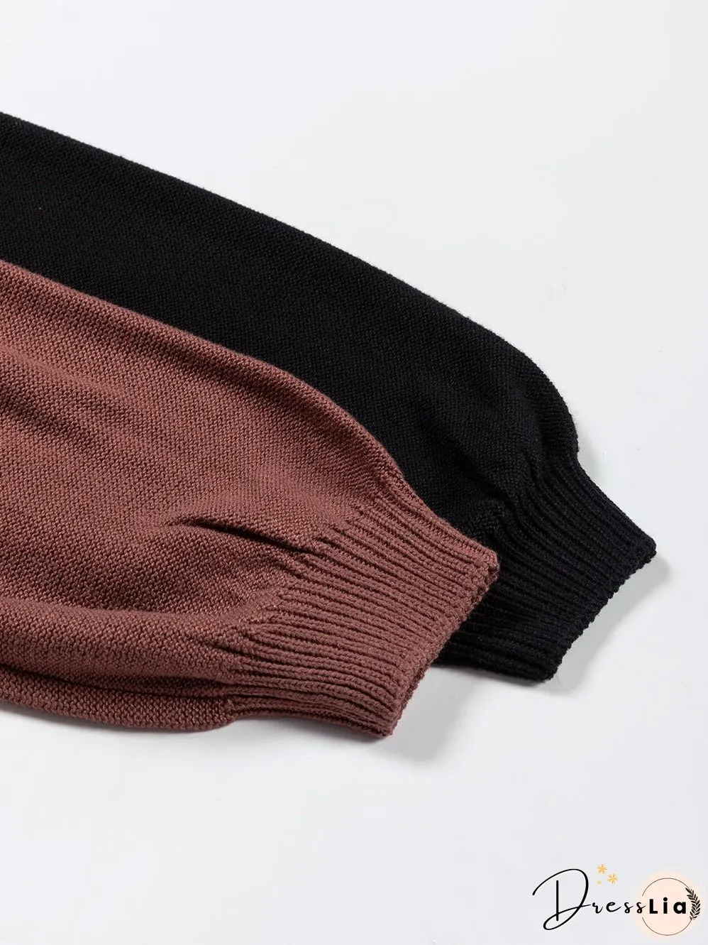 Brown Colorblock Bishop Sleeve Patchwork Rib Knit Sweater