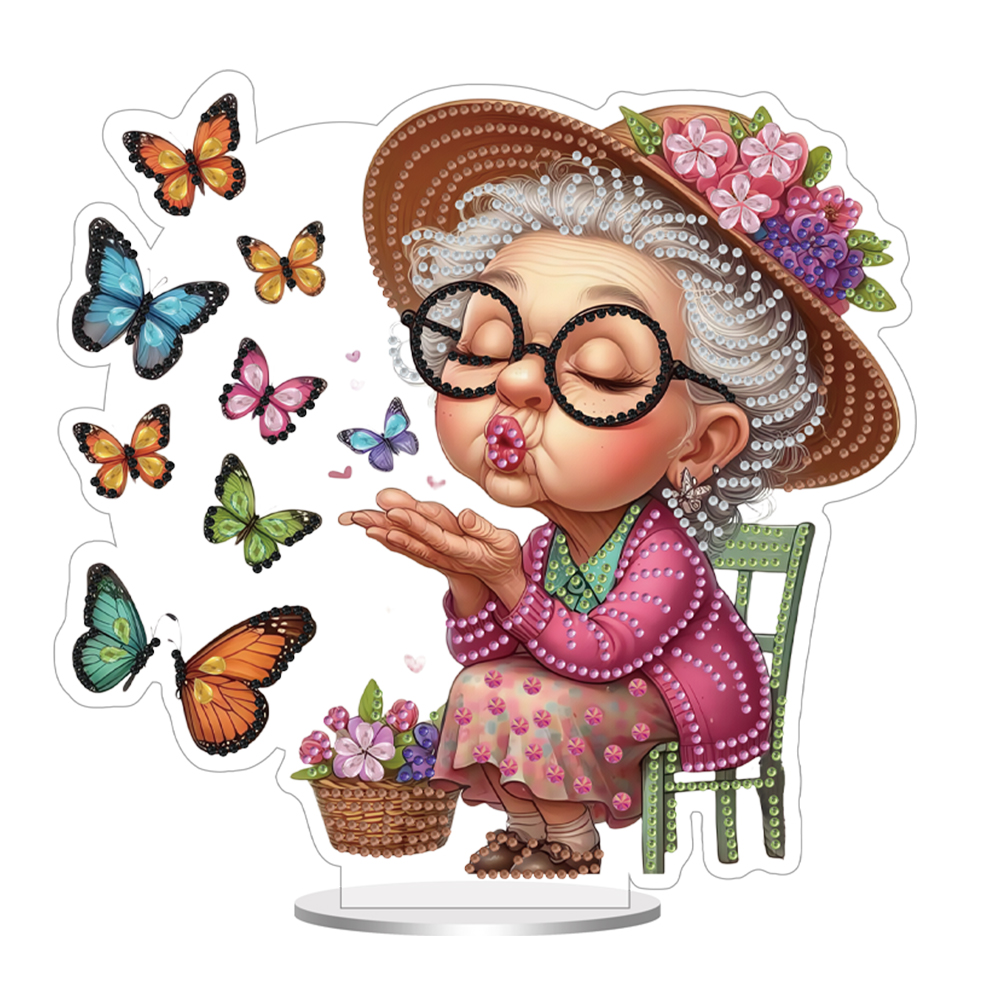 Acrylic Special Shape Butterfly Granny Diamond Painting Desktop Ornaments