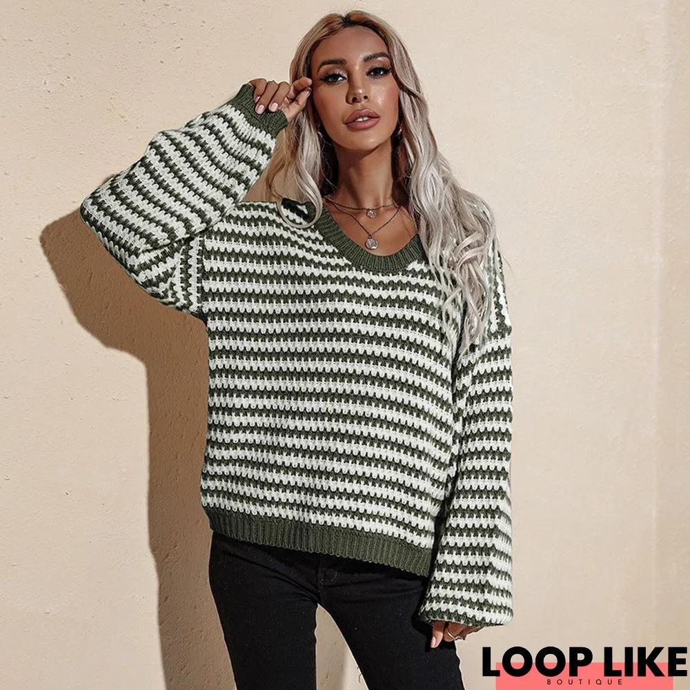 Autumn and Winter Fashion V-Neck Loose Thin Knitwear Sweater