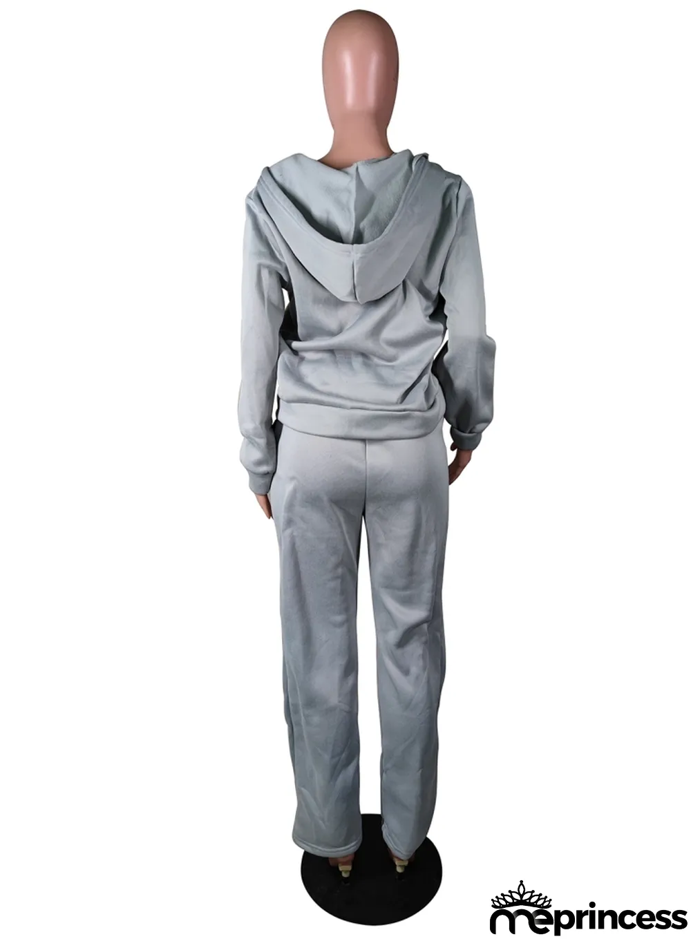 Winter Grey Blank Hoody Two Piece Pants Set Tracksuit