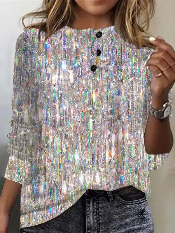 Women Long Sleeve V-neck Graphic Floral Printed Top