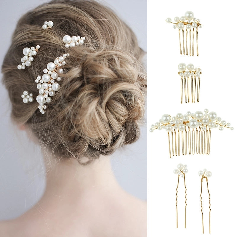 Vintage Baroque Big Pearl Hair Fork Bridal Hairpin Hair Comb Hair Plug European Style Design Wedding Headwear Hair Accessories Set