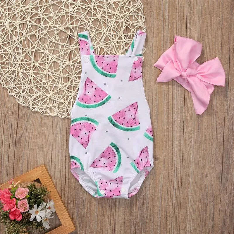 Adorable Infantil Toddler Newborn Baby Girl Watermelon Fashion Romper + Headband 2PCS Outfits Sunsuit