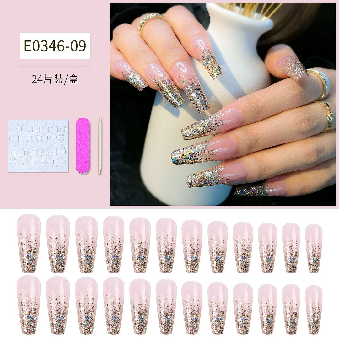 24pcs Detachable Extra Long Coffin False Nails Stick-on nails French Ballerina Fake Nails Full Cover Nail Tips Press On Nails