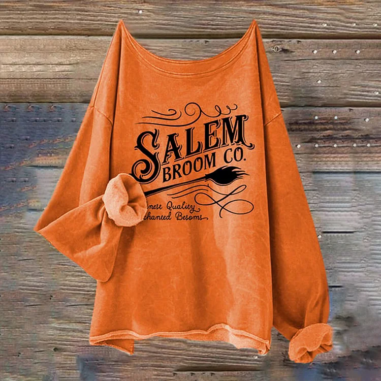 Comstylish Halloween Salem Broom Co. Casual Long Sleeve Sweatshirt