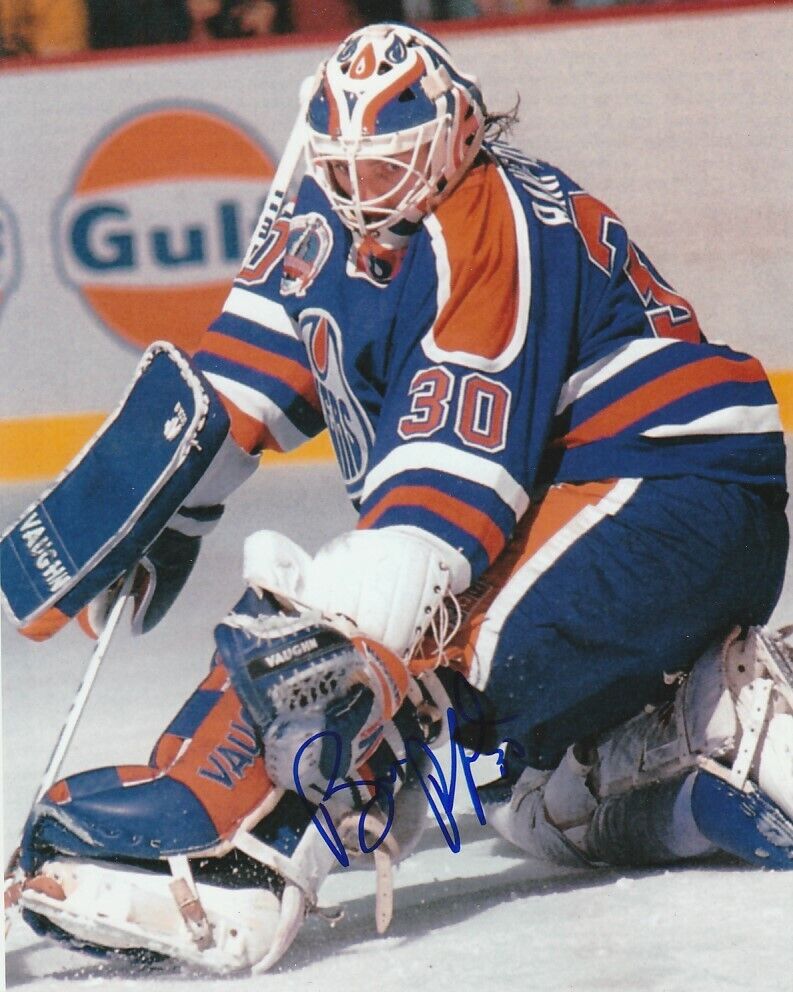 VINTAGE BILL RANFORD SIGNED EDMONTON OILERS GOALIE 8x10 Photo Poster painting #3 Autograph