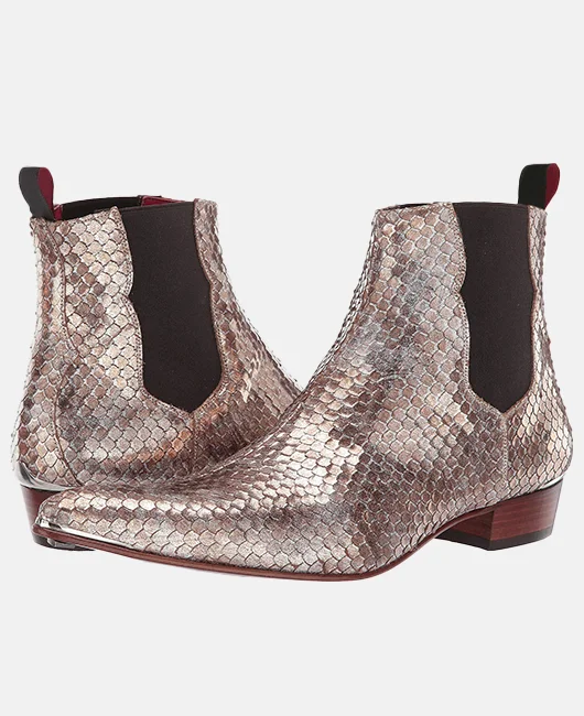 Plaid Pointed Toe Chunky Heeled PU Leather Chelsea Boots Okaywear
