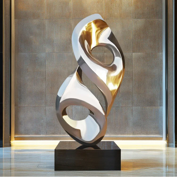 Custom Modern Abstract Polished Mirror Finish Stainless Steel Sculpture