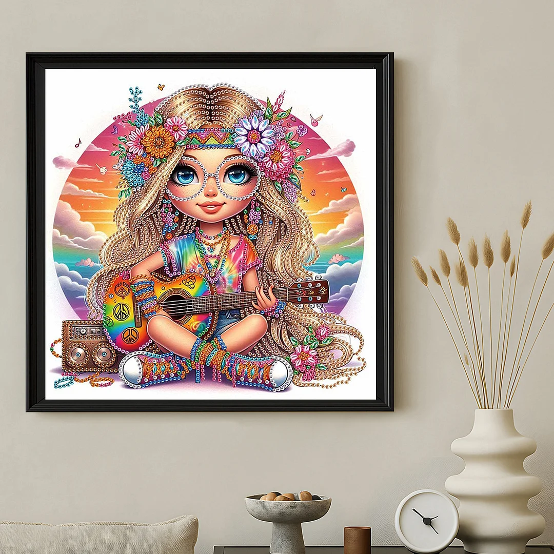 Diamond Painting - Partial Special Shaped Drill - Hippie Girl(Canvas|30x30cm)