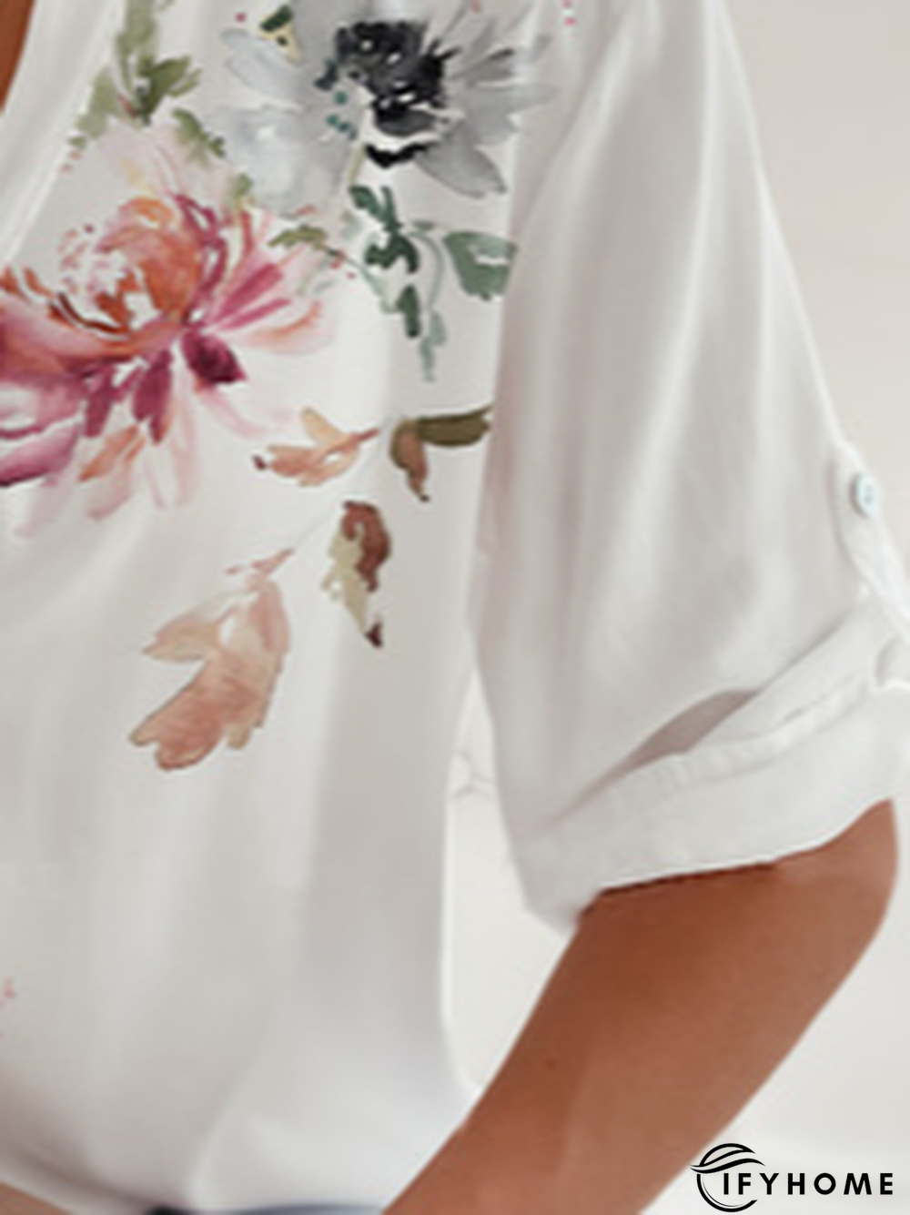 Cotton-Blend V Neck Loose Blouse | IFYHOME