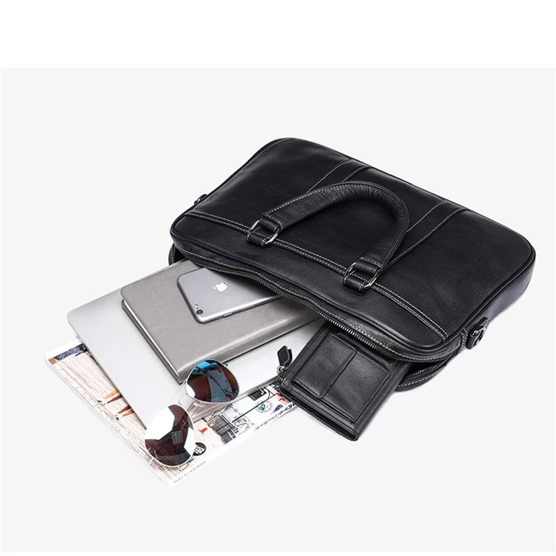 Business Leather Durable Handy Lightweight Briefcase Handbag With Large Capacity