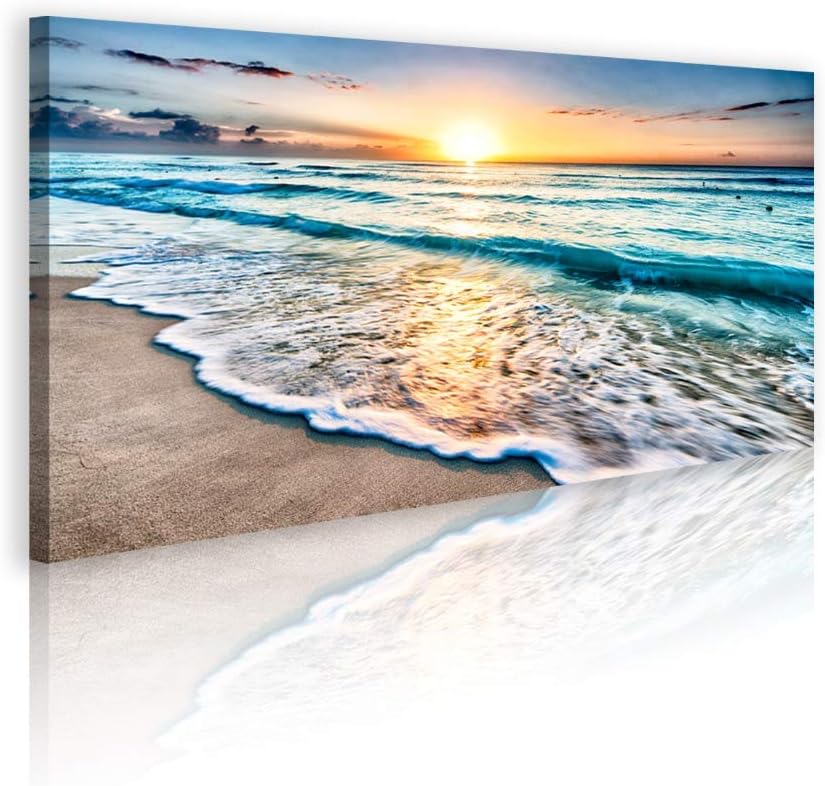Duvez Large Beach Canvas Wall Art - 12 Variations - Mounting Accessories Included - Premium Wall Art for Living Room, Office, Bedroom, Bathroom & More - Ocean Sunset Photography - Beach Wall Art Decor Sunrise Reflected on the Water