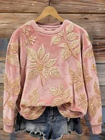 Vintage Leaves Pattern Pink Cozy Plush Sweatshirt