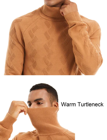 Men's Turtleneck Sweater Heavyweight Long Sleeves Cotton Pullover Knitted Casual Sweatshirt