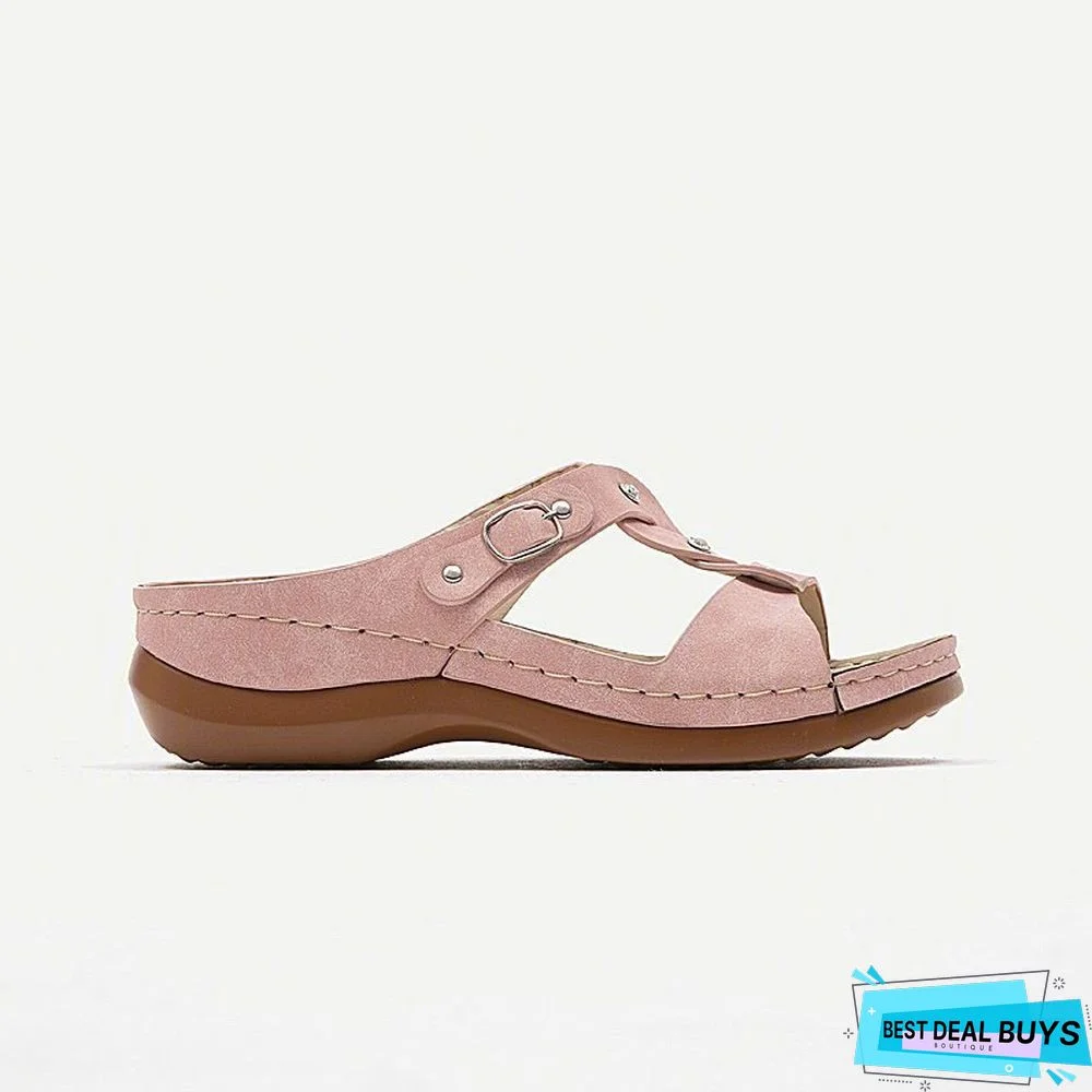 Pi Clue Artificial Leather Low Heel Rivet Slipper