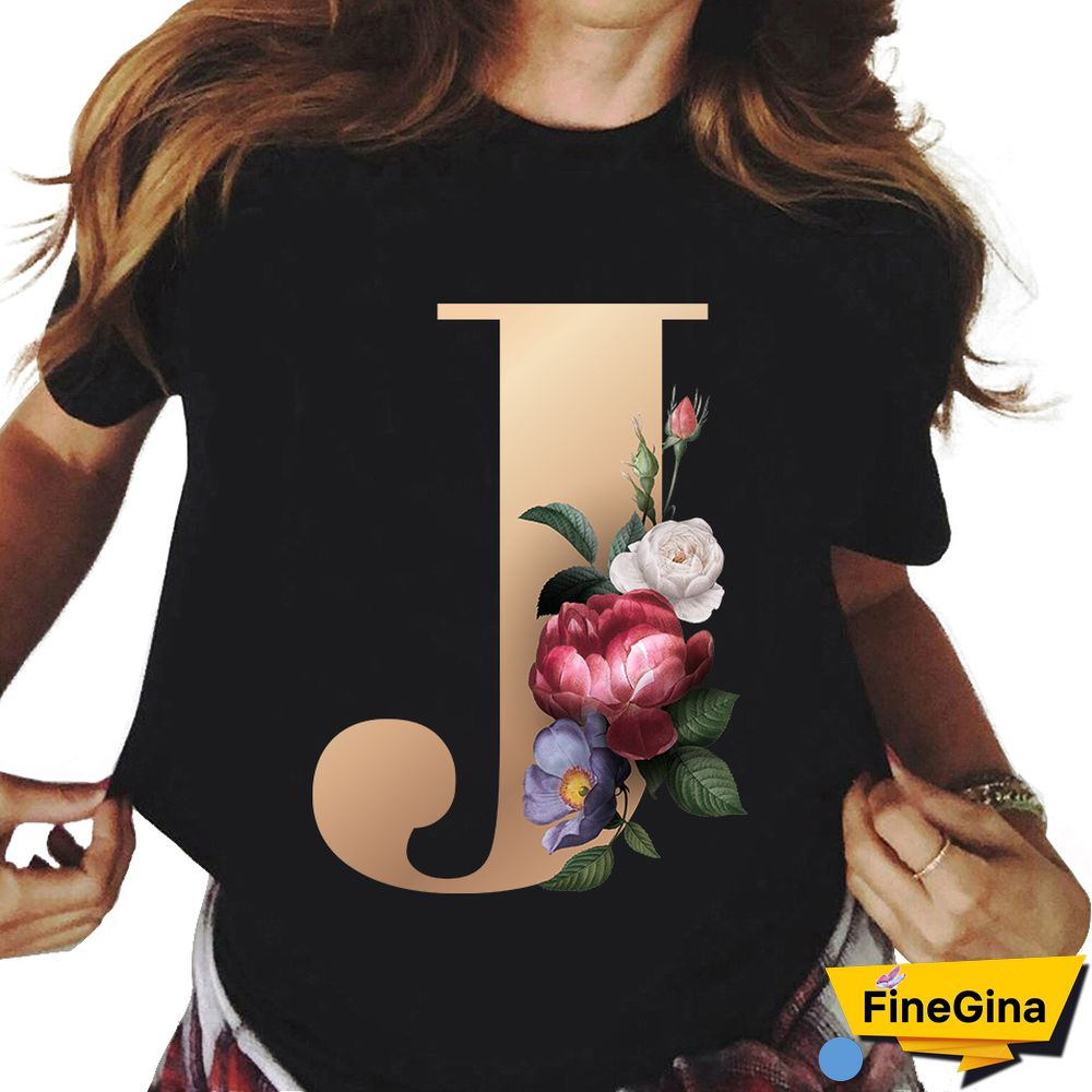Custom Name Letter Combination T-shirt 26 FloralAlphabetFontClassicTShirt Fashion Harajuku Kawaii TShirt Women Top Tees
