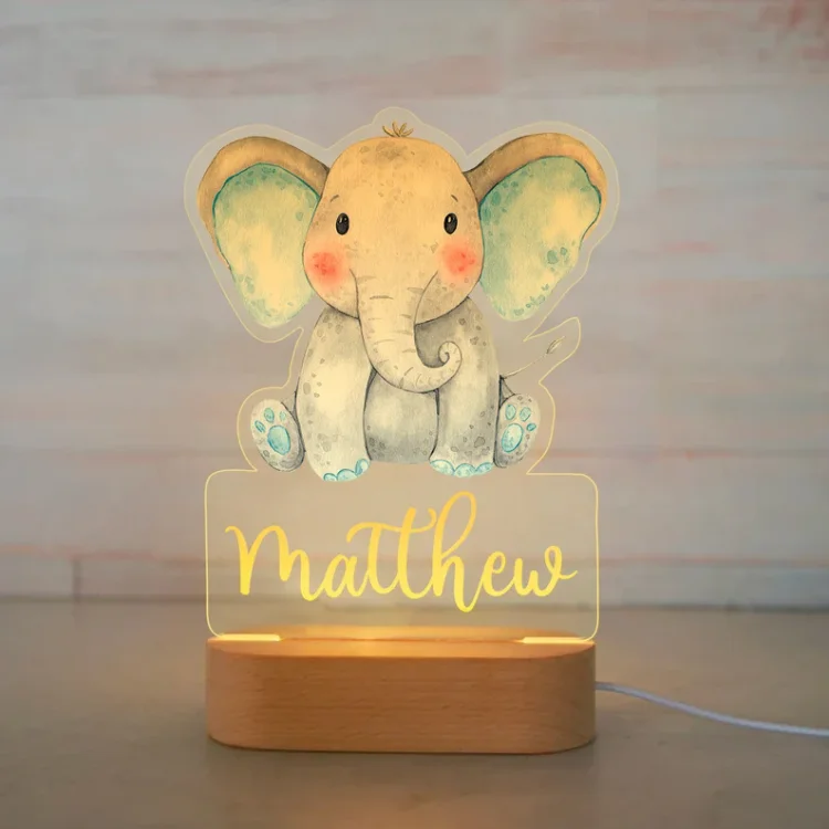 Personalized Elephant Night Light Custom Name LED Lamp Baby Gift for Kids
