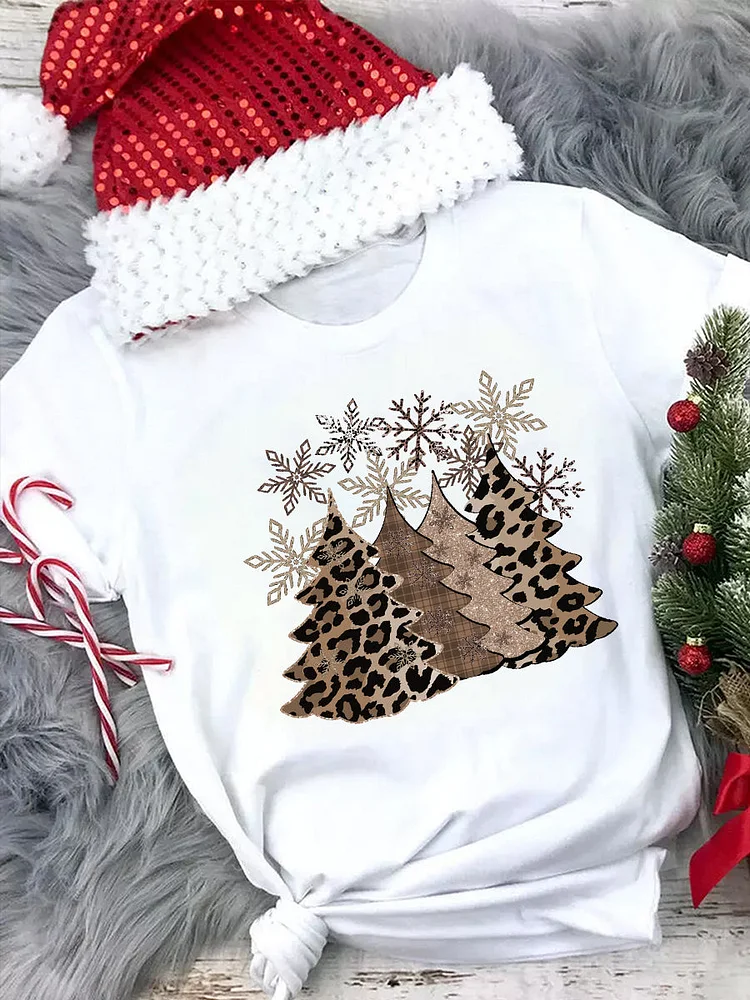 Merry Christmas Leopard Tree Print Tee