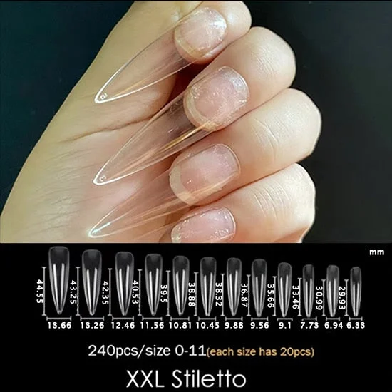 240pcs Gelly Tips Soft Gel Nail Extension Tips Full Cover Pre-shaped Sculpted Long Coffin Stiletto False Tip Quick Building Mold-Nail Inspo