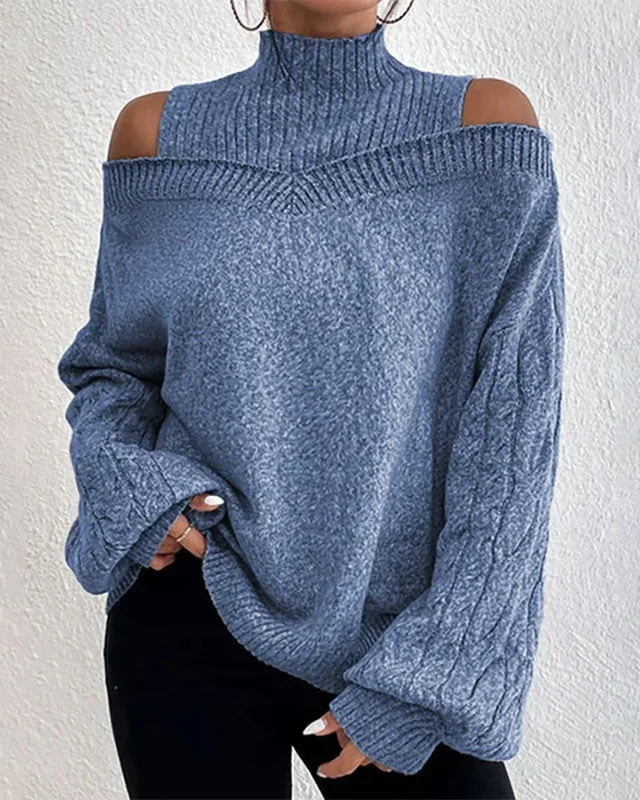 Drop shoulder design women's lantern sleeve sweater