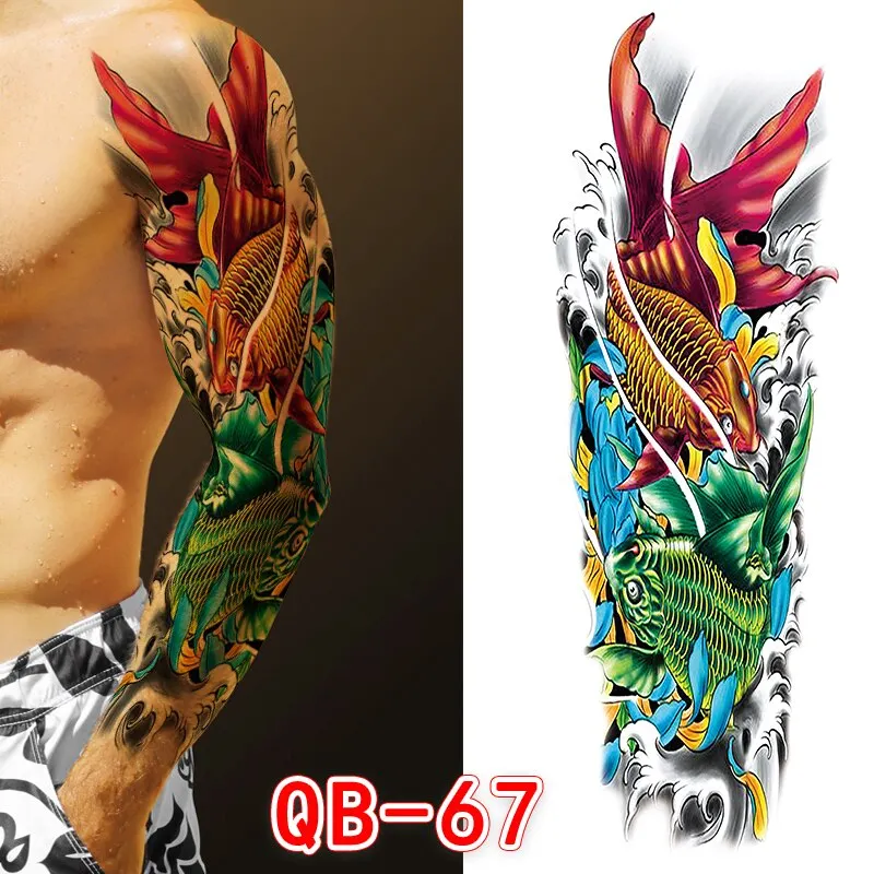 Sdrawing Men Temporary Tattoos Large Arm Sleeve Tattoo Sticker Dragon Tiger Fish Full Skull Totem Wolf Waterproof Fake Tattoo for Women