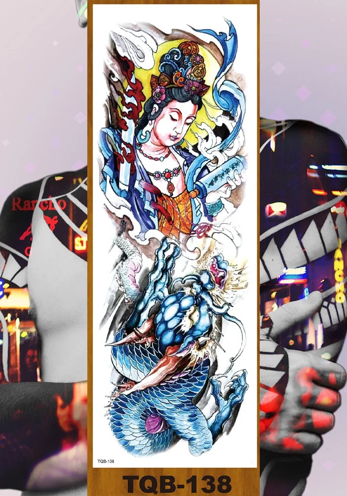 Full Flower Arm Temporary Tattoo Sticker Man Woman Girl Body Sexy Fake Tatoo Pterodactyl Bodhisattva Monkey King Phoenix Nirvana