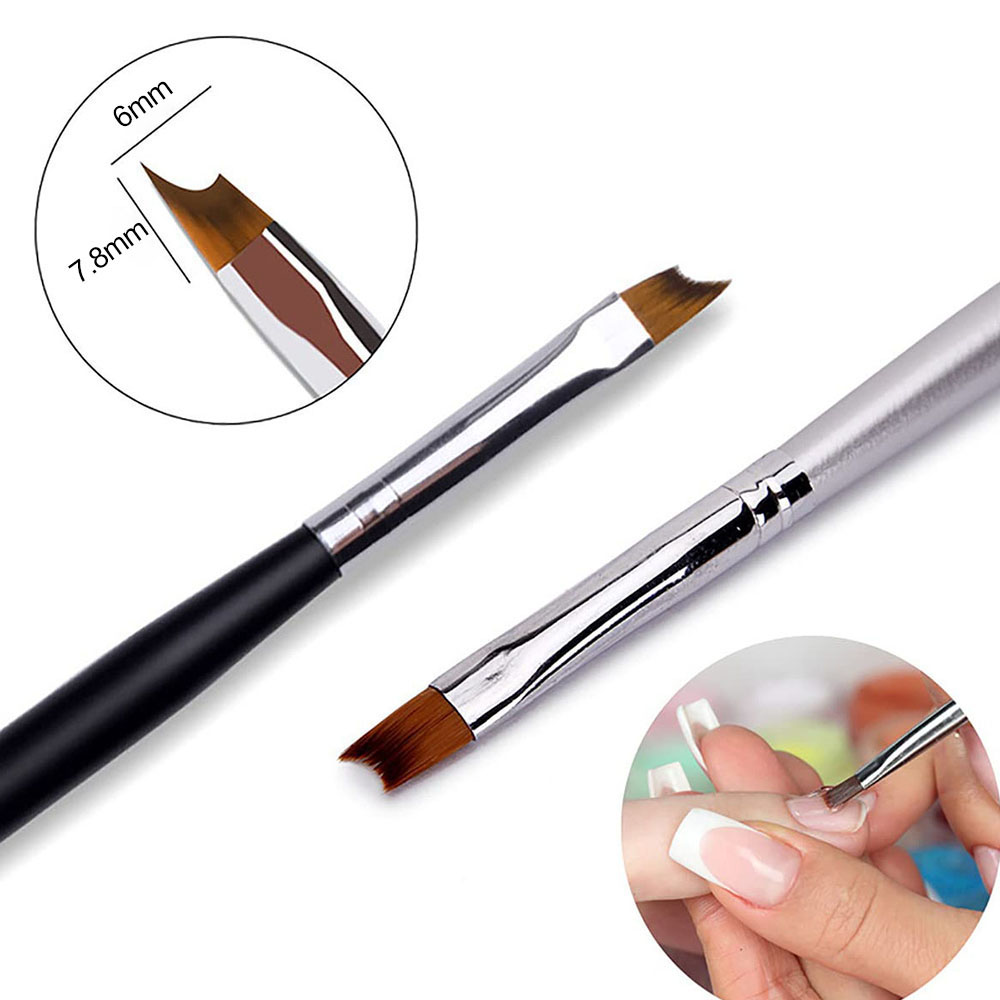 TarewheelsFrench Manicure Brush Black Oblique French Tips Smile Nail Brushes Handle Nail Polish Brushes Acrylic Nail Draw Painting Pen