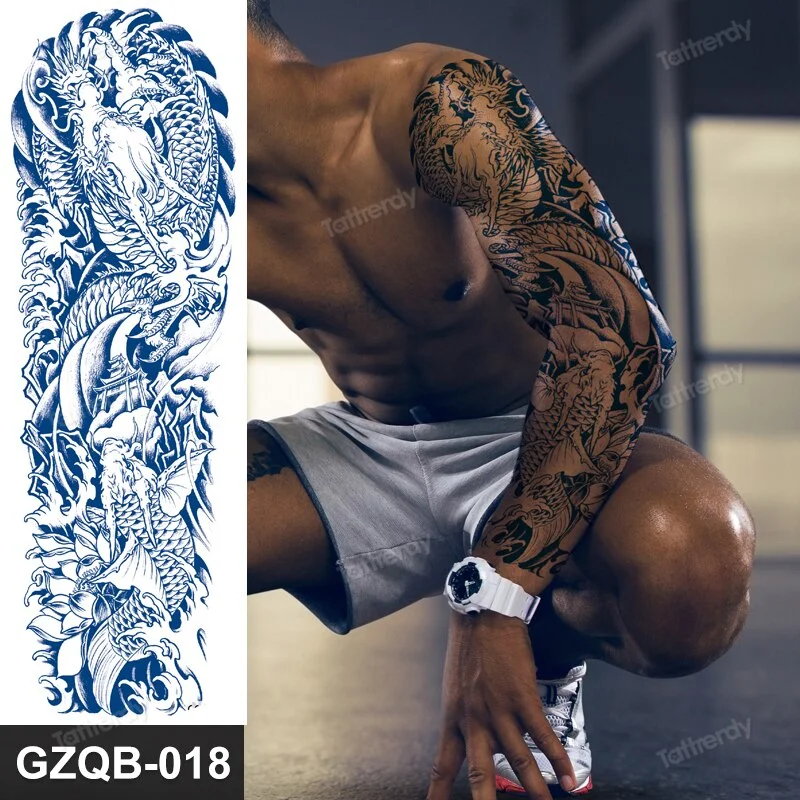 large temporary tattoos full arm sleeve tattoo men totem tribal dragon desgins long lasting tattoo waterproof safe juice ink