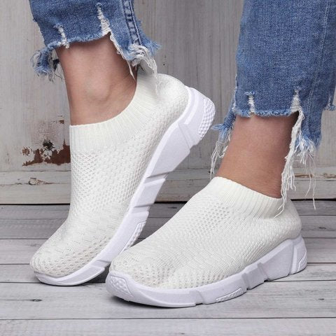 Women Breathable Elastic Cloth Sneakers Platform Slip On Sneakers Plus Size Loafers